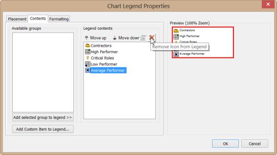 Legends 4. Select the Contents tab. Figure 17. By default, all groups with assigned icons display in the legend Preview pane.