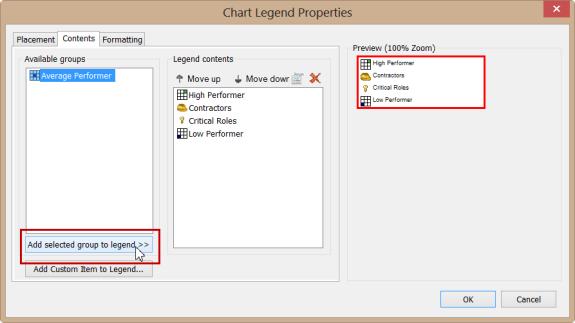 Legends Figure 19. 3. To reorder the sequence of the legend list, select the item you want to move and click Move up or Move down.