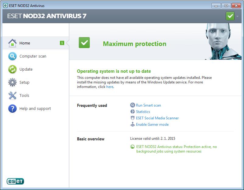 Starting ESET NOD32 Antivirus ESET NOD32 Antivirus starts protecting your computer immediately after installation. You do not have to open the program to start it.