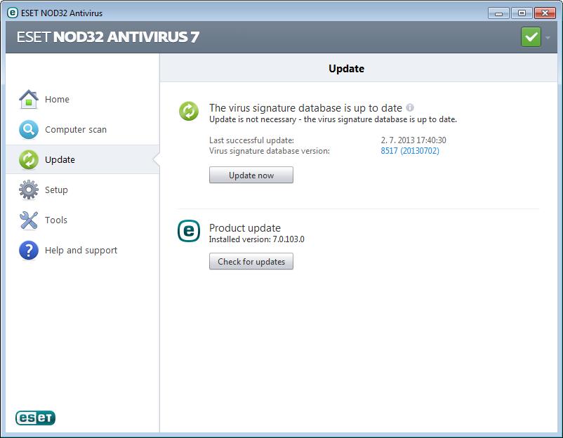 Update ESET NOD32 Antivirus comes with a predefined task to ensure regular updates (see the Scheduler section in the product manual).
