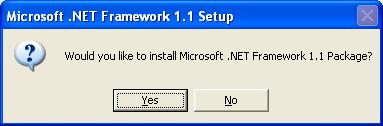 2 Click OK to continue with the installation. The installer checks to see if the.net platform is installed on this machine. If.NET is installed, skip to Step 5.