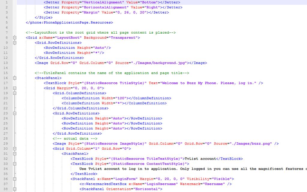 Spletna aplikacija za spremljanje podatkov o filmih Stran 23 Slika 5.9: Primer XAML-kode, uporabljene v aplikaciji 5.2.3 Izgled Microsoft je postavil tudi smernice, kako morajo aplikacije izgledati [6].