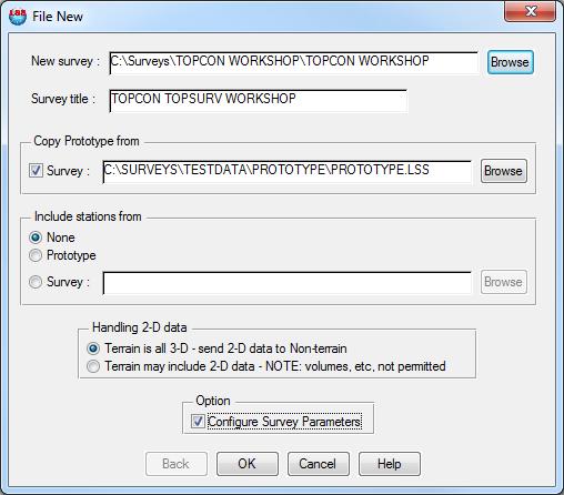 3.4 Creating a New Survey in LSS A survey must be open to process data in LSS and we will do this exercise in a new survey. Select File New from the main menu. Click Browse against New survey.