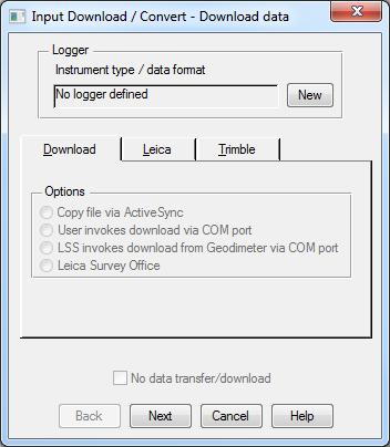 3.5 Data processing in LSS Converting Data This option will download and convert survey data from TopSurv / MAGNET logger.