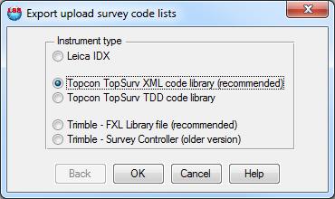 4.2 Export a Code Library to Topcon - MAGNET An LSS legend can be exported to Topcon MAGNET as a new code library using the command Export Upload code list to survey instruments.