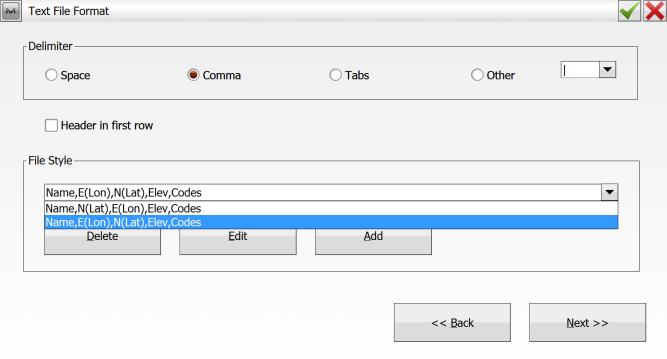In the Text File Format Window, set Comma as the