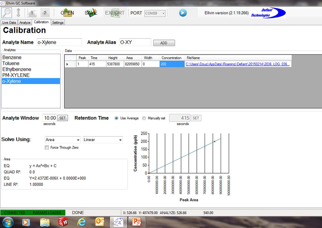 Calibration Data in the Calibrate Tab (continued 4) 1. Data selected in the Analyze table will transfer to here. 2.