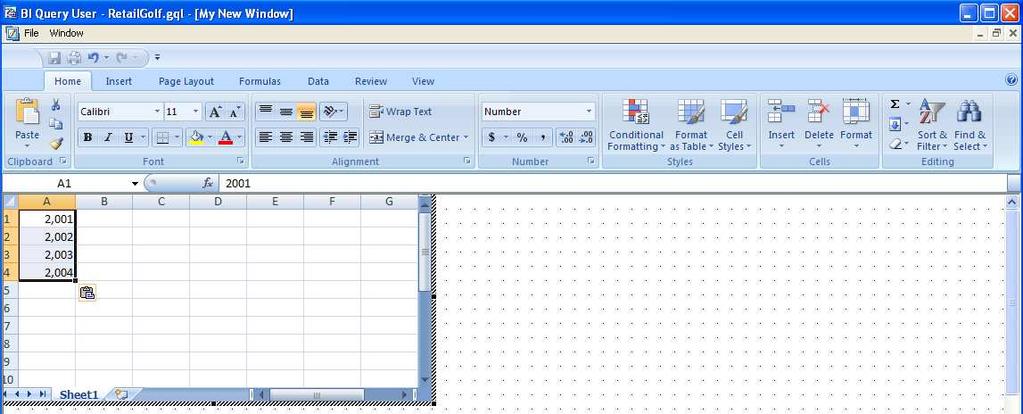 Insert Object You can insert an embedded object into your model window. The menus and toolbars from the application associated with your object will be accessible from within BI Query.