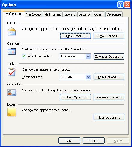 Outlook General Options Outlook 2003 is very customizable to meet your viewing and sending needs.