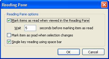 The Other Tab The main option under the Other tab that you may want to configure are the settings for your Reading Pane. Under Tools/Options/Other, click Reading Pane.