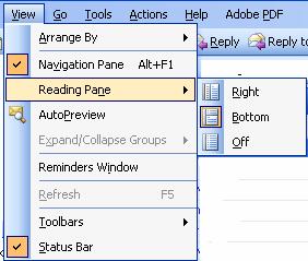 Customizing the Outlook View The Reading Pane To see the Reading Pane the pane that shows emails without actually opening the