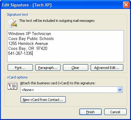 To create a signature for your outgoing mail, from the Outlook main window: 1. Choose Tools/Options/Mail Format. 2.