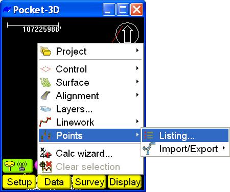 Data Menu Figure 3-101. Create, Edit, and Delete Point Files The points listing dialog box displays all points within the selected file (Figure 3-102).