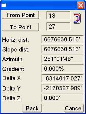 Data Menu From Point press to select the beginning point on the From/To points selection dialog box. To Point press to select the end point on the From/To points selection dialog box.