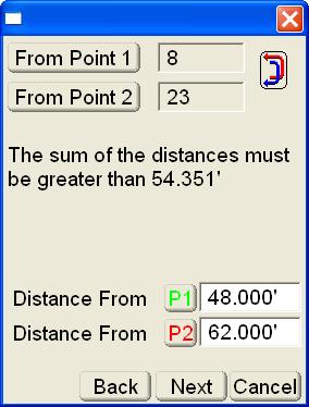 Calculation Wizard Distance From enter the intersecting distance from which a new point will be created from Point 1.