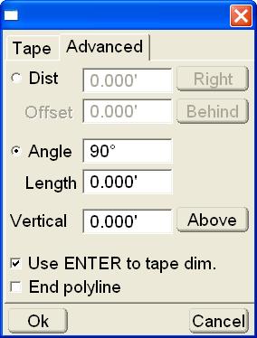 Measure Pts Use ENTER to tape dim. enable the ENTER key (on the controller s casing below the display screen) to start the measurement on each taped dimension. End polyline enable to end the polyline.