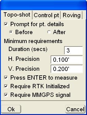Measure Pts Figure 4-22. Topo-shot Options On the Control pt tab, select the minimum requirements for control point measurements, then press Ok (Figure 4-23).