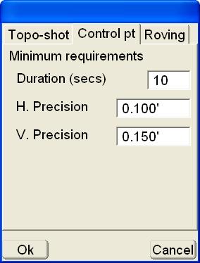 Precision enter the minimum horizontal precision desired for each control point measurement. V. Precision enter the minimum vertical precision desired for each control point measurement.