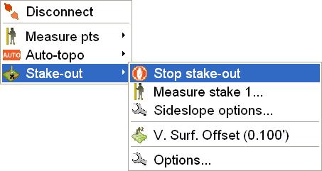 Stake-out To stop the side slope stake-out, tap Survey Stake-out Stop stake-out (Figure 4-67). Measure Stake Figure 4-67.