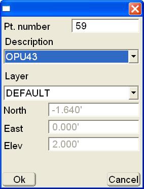 Survey Menu Description: enter the point description (if preferred). Figure 4-69. Point and Alignment Screens Layer tap to add a new layer to the Point file.