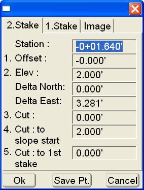 Stake-out Cut: design at 1st stake displays the cut value from the top of the second stake to the intersecting mark on the first stake.