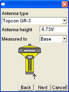 type select the type of antenna. Antenna height enter the antenna height of the GPS+ antenna.
