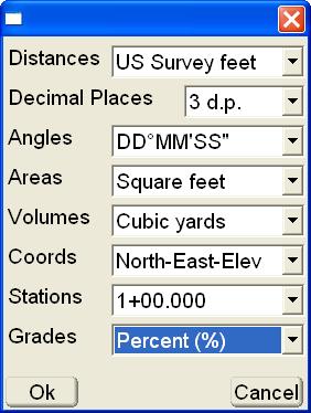 Setup Menu Decimal Places select either 0, 1, 2, 3, or 4 decimal places. Angles select either DD MM SS, NDD MM SS E, Gons, or DD.DDDD.