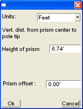 Total Station Applications Vert. dist. from prism center to pole tip enter the measured distances for the prism and the offset. Height of prism: enter the vertical height of the prism.