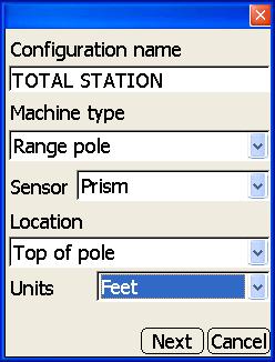 These settings have a corresponding Image tab to illustrate the setup. Instrument select the desired total station from the drop-down list. Vert. prism height enter the vertical height of the prism.