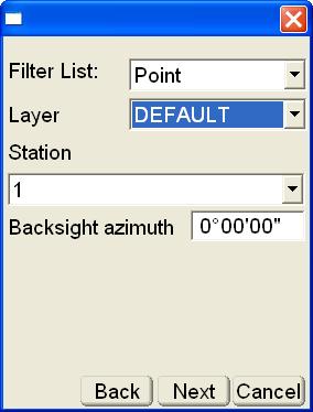 Station Setup Figure 2-52. Sight/Backsight Dialog Box 3. Press Next to display the sight backsight dialog box (Figure 2-52 on page 2-39). 4. Press Ok to continue.