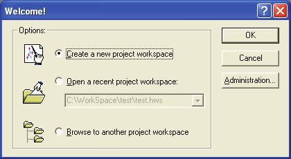 b) Select [Create a new project workspace] radio button. Push the [OK] button.