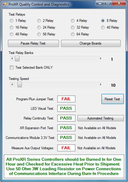 To diagnose any problems with the device: A. Set number of relays to test. B. Start Relay test sequence. C. Select individual bank to test. D. Set relay test sequence speed. E.