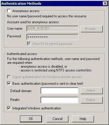 Windows Authentication We must then select an authentication method to be used in order that users can be recognized by IIS and our ASP.NET application.