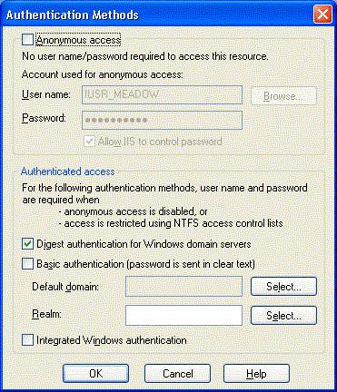 Windows Authentication Configuring Digest Authentication If the virtual directory you wish to authenticate via Digest authentication resides on a Windows Active Directory domain controller, the