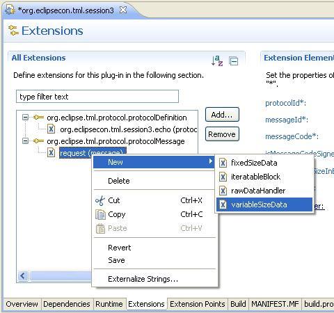 11. Right-click on the message element and add an element of type variablesizedata to specify the field that contains the