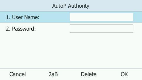 The entered user name and password must correspond to the directory where the configuration files of the phone are located.