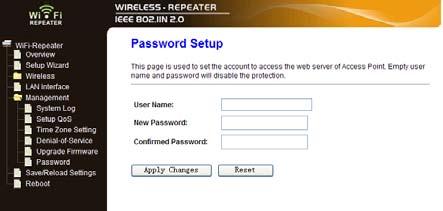 Change Management password Default password of Wireless Router is admin, and it s displayed on the login prompt when accessed from web browser.