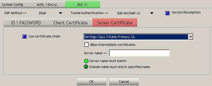 Use certificate chain: Place a check in this to enable the certificate use. Certificate issuer: Select the Certification Authority from the drop-down list.