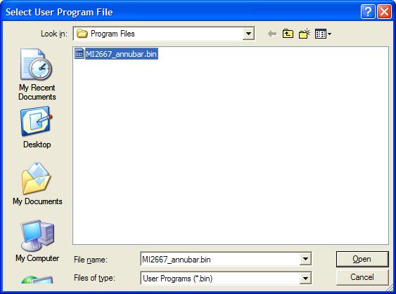 Figure 2. Select User Program File 7. Click Open to select the program file. The User Program Administrator screen displays.