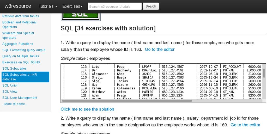 SQL Exercises http://www.w3resource.
