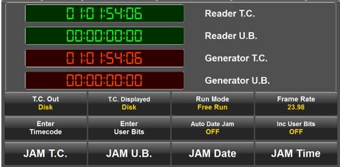 Time Code and User Bit Menu Time Code Menu Selecting the time code source Oasis has the option to output and or display the time code from the internal time code generator or use the time code from