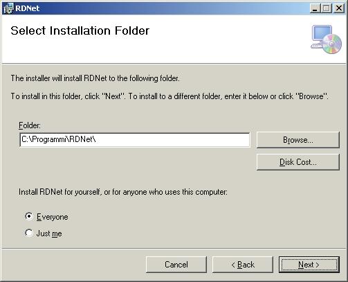ENGLISH It is now possible to change the installation folder (directory) of the RDNET software (or