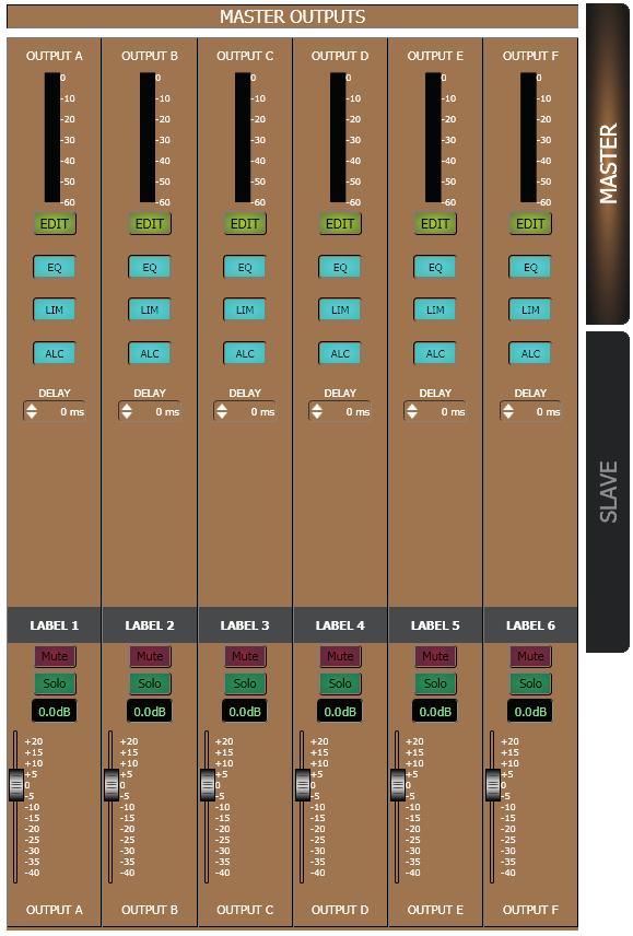 Note: all controls of the 6 audio outputs of the SLAVE unit (optional second AX 8042, if present) can be enabled by