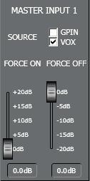 When the SLAVE unit is available (linked to the MASTER unit), there are two FORCE ON/ OFF tables: The first with all the 16 audio inputs that refers to the MASTER unit output.