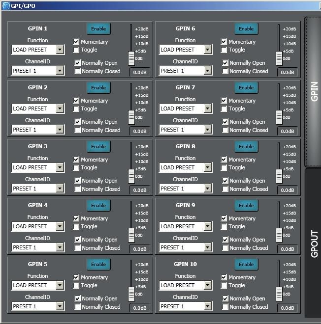 ENGLISH GPI/GPO (LOGIC INPUTS AND OUTPUTS, MASTER UNIT ONLY) In the MASTER unit only, it is possible to set up to 10 logic inputs (GPIN), 4 logic outputs (GPOUT 1 4) plus 2 (GPOUT5 and GPOUT6, marked