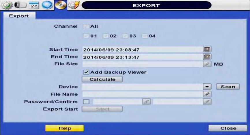 User s Manual 50 4.5 EXPORT 4.5.1 Export Archive video from the DVR s files to an external storage device. You can also backup video using the Quick Backup during playback. See section 3.