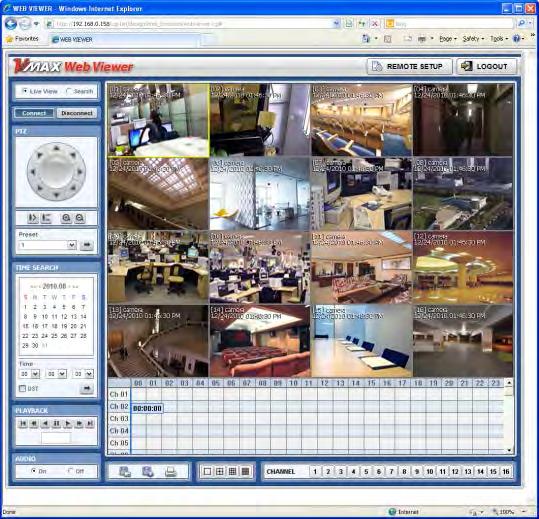 55 VMAX A1 Digital Video Recorder 5.2.3 Web Client Operation Monitor live video in 1, 4, 9 or 16 screen modes (depending on how many channels the DVR has).