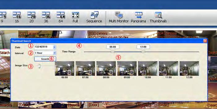 75 VMAX A1 Digital Video Recorder 6.5.6 Thumbnail Search Click Thumbnail in the main toolbar to run the Thumbnail Search. This feature is available only in Search mode. 1.