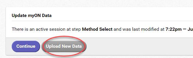 To get started with the data upload process: 1. Select Update myon Data located in the top of the screen. 2.