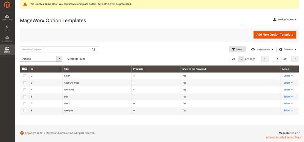 2. Custom Options Templates To see the list of all created templates and the # of products